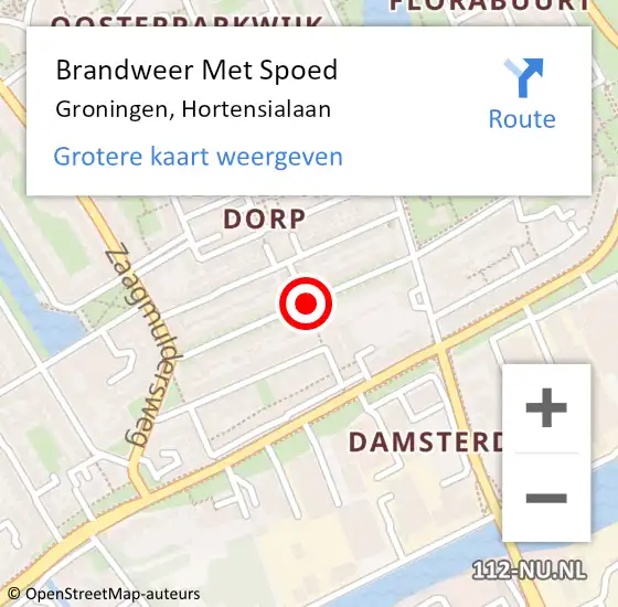 Locatie op kaart van de 112 melding: Brandweer Met Spoed Naar Groningen, Hortensialaan op 12 november 2018 14:06