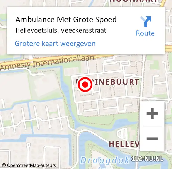 Locatie op kaart van de 112 melding: Ambulance Met Grote Spoed Naar Hellevoetsluis, Veeckensstraat op 12 november 2018 16:01
