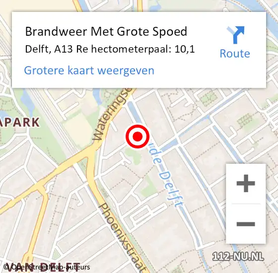 Locatie op kaart van de 112 melding: Brandweer Met Grote Spoed Naar Delft, A13 Re hectometerpaal: 13,1 op 12 november 2018 21:27