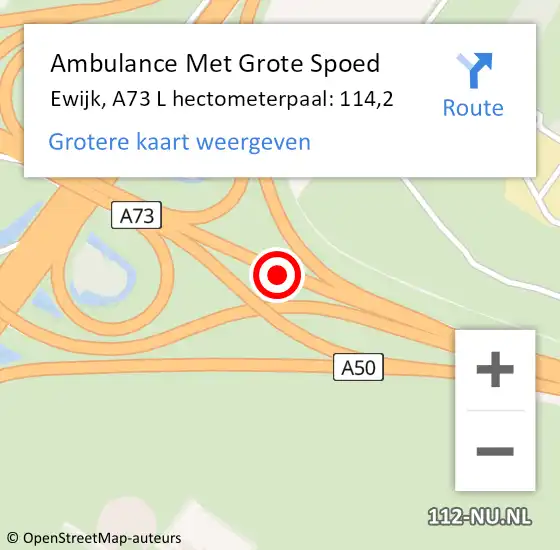 Locatie op kaart van de 112 melding: Ambulance Met Grote Spoed Naar Ewijk, A73 R hectometerpaal: 114,7 op 12 november 2018 21:48