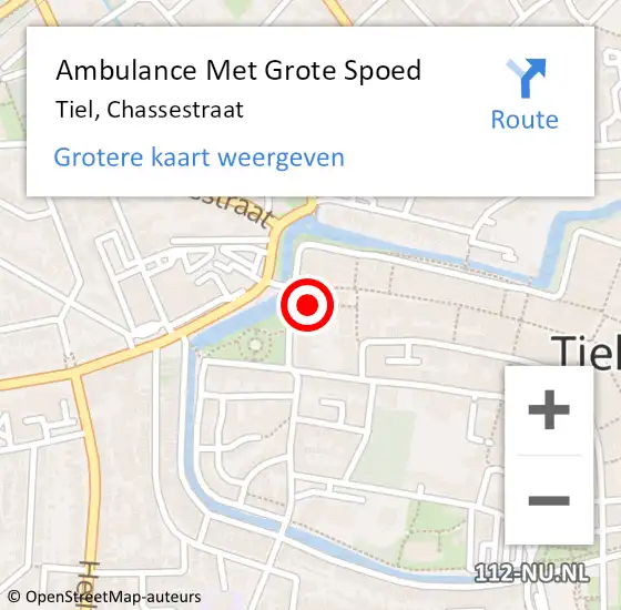 Locatie op kaart van de 112 melding: Ambulance Met Grote Spoed Naar Tiel, Chassestraat op 12 november 2018 21:49