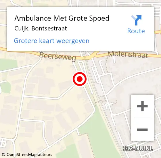 Locatie op kaart van de 112 melding: Ambulance Met Grote Spoed Naar Cuijk, Bontsestraat op 13 november 2018 00:39