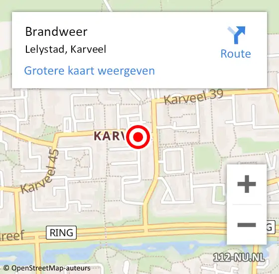 Locatie op kaart van de 112 melding: Brandweer Lelystad, Karveel op 13 november 2018 02:53