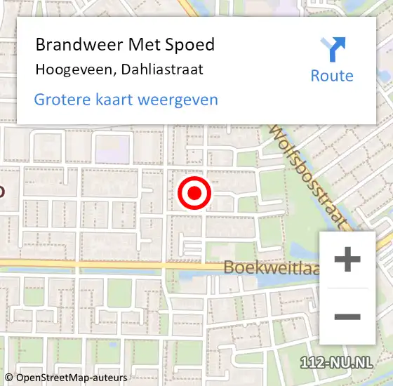 Locatie op kaart van de 112 melding: Brandweer Met Spoed Naar Hoogeveen, Dahliastraat op 13 november 2018 09:26