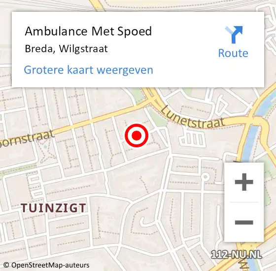 Locatie op kaart van de 112 melding: Ambulance Met Spoed Naar Breda, Wilgstraat op 13 november 2018 10:01