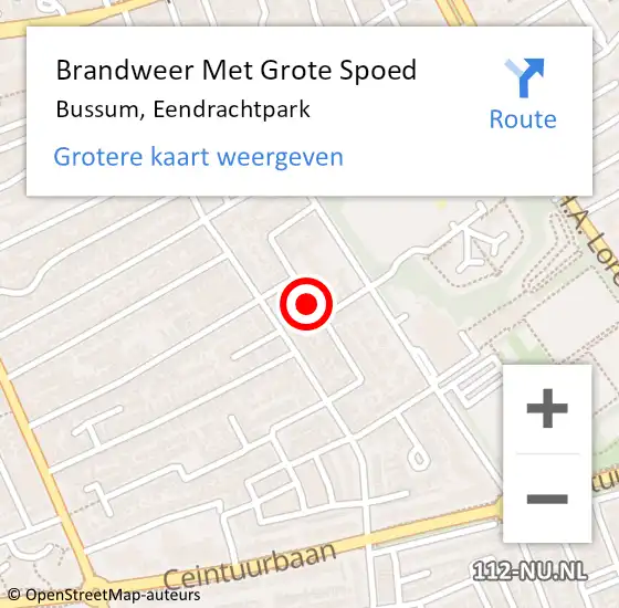 Locatie op kaart van de 112 melding: Brandweer Met Grote Spoed Naar Bussum, Eendrachtpark op 13 november 2018 10:29