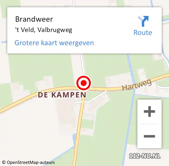 Locatie op kaart van de 112 melding: Brandweer 't Veld, Valbrugweg op 13 november 2018 12:34