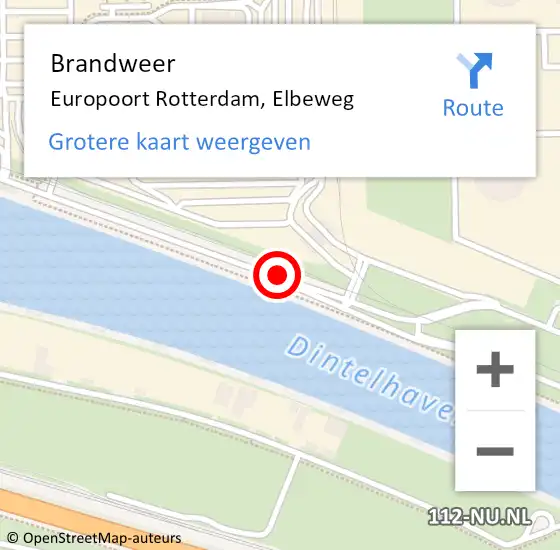 Locatie op kaart van de 112 melding: Brandweer Europoort Rotterdam, Elbeweg op 13 november 2018 12:57