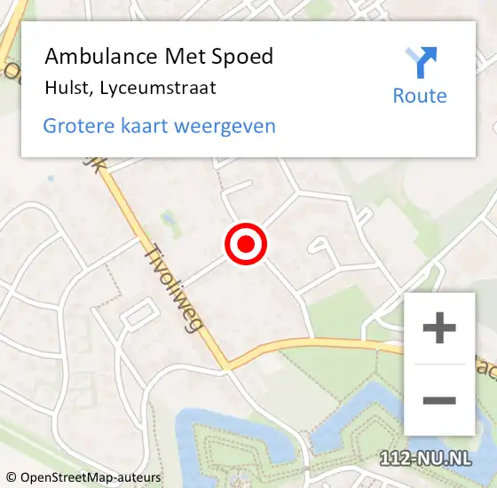 Locatie op kaart van de 112 melding: Ambulance Met Spoed Naar Hulst, Lyceumstraat op 13 november 2018 14:34