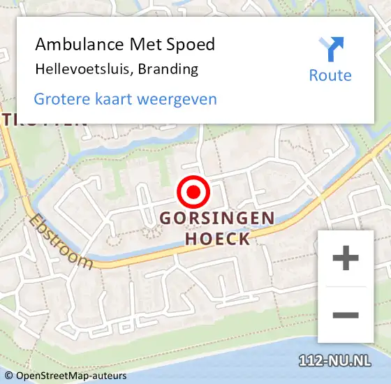 Locatie op kaart van de 112 melding: Ambulance Met Spoed Naar Hellevoetsluis, Branding op 13 november 2018 15:18