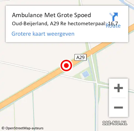 Locatie op kaart van de 112 melding: Ambulance Met Grote Spoed Naar Oud-Beijerland, A29 Re op 13 november 2018 16:14