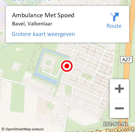 Locatie op kaart van de 112 melding: Ambulance Met Spoed Naar Bavel, Valkenlaar op 13 november 2018 17:42