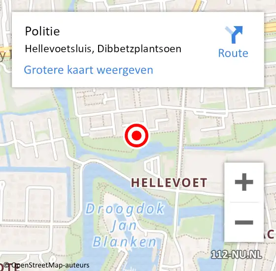 Locatie op kaart van de 112 melding: Politie Hellevoetsluis, Dibbetzplantsoen op 13 november 2018 18:06