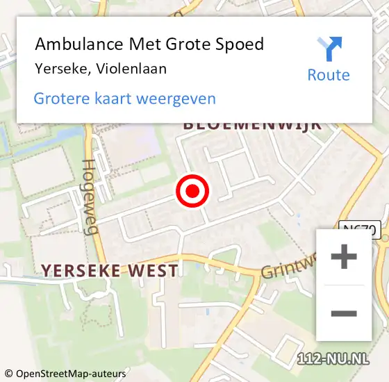 Locatie op kaart van de 112 melding: Ambulance Met Grote Spoed Naar Yerseke, Violenlaan op 13 november 2018 20:02