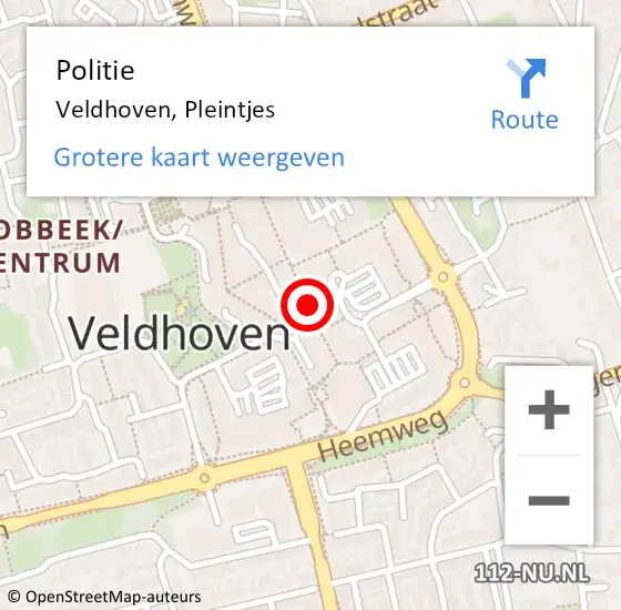 Locatie op kaart van de 112 melding: Politie Veldhoven, Pleintjes op 13 november 2018 20:44