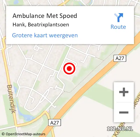 Locatie op kaart van de 112 melding: Ambulance Met Spoed Naar Hank, Beatrixplantsoen op 13 november 2018 23:16