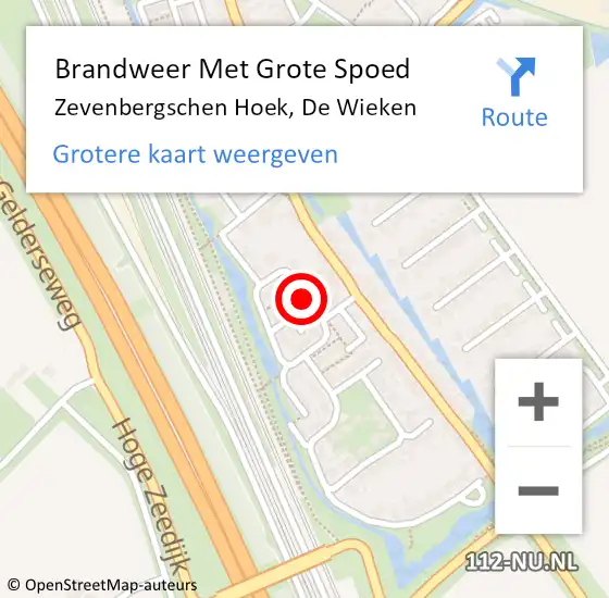 Locatie op kaart van de 112 melding: Brandweer Met Grote Spoed Naar Zevenbergschen Hoek, De Wieken op 14 november 2018 00:35
