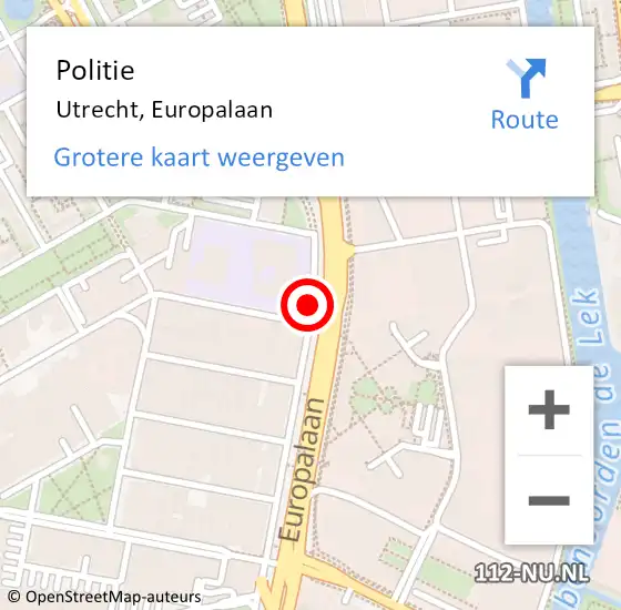 Locatie op kaart van de 112 melding: Politie Utrecht, Europalaan op 14 november 2018 02:32