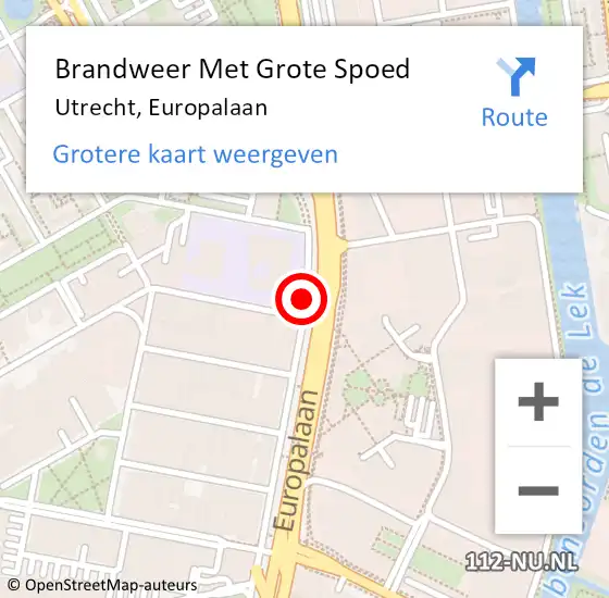 Locatie op kaart van de 112 melding: Brandweer Met Grote Spoed Naar Utrecht, Europalaan op 14 november 2018 02:43