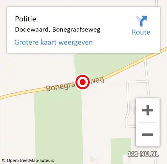 Locatie op kaart van de 112 melding: Politie Dodewaard, Bonegraafseweg op 14 november 2018 06:40