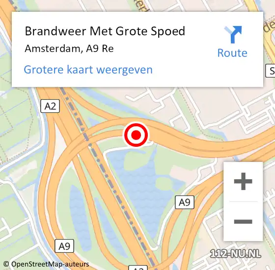Locatie op kaart van de 112 melding: Brandweer Met Grote Spoed Naar Amsterdam, A9 Re op 14 november 2018 07:21