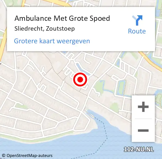 Locatie op kaart van de 112 melding: Ambulance Met Grote Spoed Naar Sliedrecht, Zoutstoep op 14 november 2018 07:40