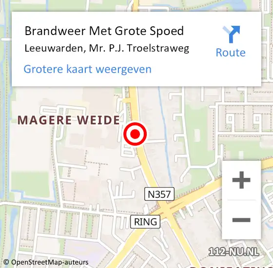 Locatie op kaart van de 112 melding: Brandweer Met Grote Spoed Naar Leeuwarden, Mr. P.J. Troelstraweg op 14 november 2018 08:04