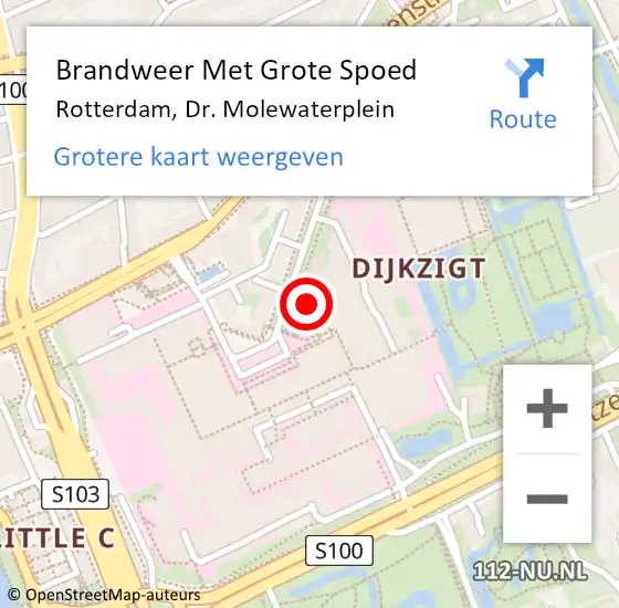Locatie op kaart van de 112 melding: Brandweer Met Grote Spoed Naar Rotterdam, Dr. Molewaterplein op 14 november 2018 08:14