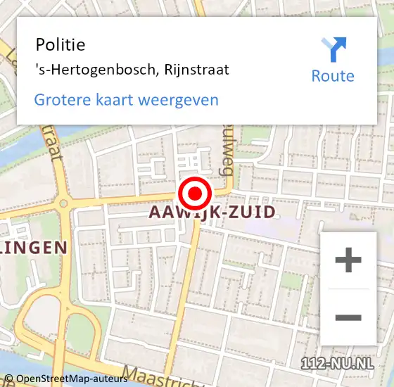 Locatie op kaart van de 112 melding: Politie 's-Hertogenbosch, Rijnstraat op 14 november 2018 08:25