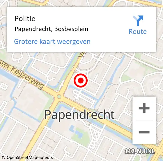 Locatie op kaart van de 112 melding: Politie Papendrecht, Bosbesplein op 14 november 2018 08:29