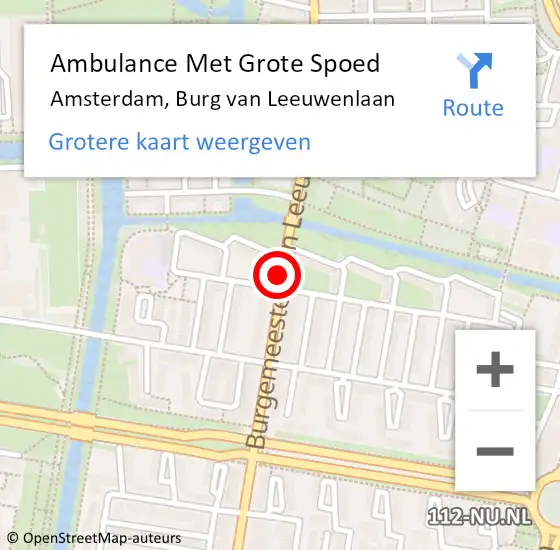 Locatie op kaart van de 112 melding: Ambulance Met Grote Spoed Naar Amsterdam, Burg van Leeuwenlaan op 14 november 2018 08:31