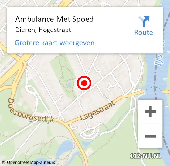 Locatie op kaart van de 112 melding: Ambulance Met Spoed Naar Dieren, Hogestraat op 14 november 2018 08:34