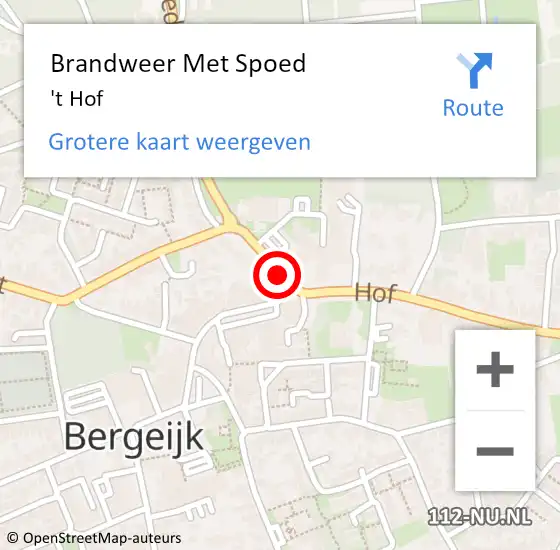 Locatie op kaart van de 112 melding: Brandweer Met Spoed Naar 't Hof op 14 november 2018 08:34