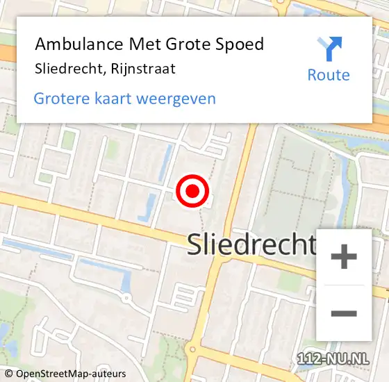 Locatie op kaart van de 112 melding: Ambulance Met Grote Spoed Naar Sliedrecht, Rijnstraat op 14 november 2018 08:59
