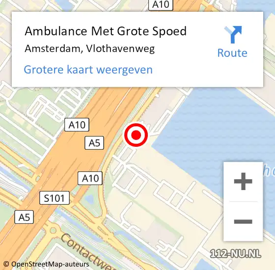 Locatie op kaart van de 112 melding: Ambulance Met Grote Spoed Naar Amsterdam, Vlothavenweg op 14 november 2018 09:24