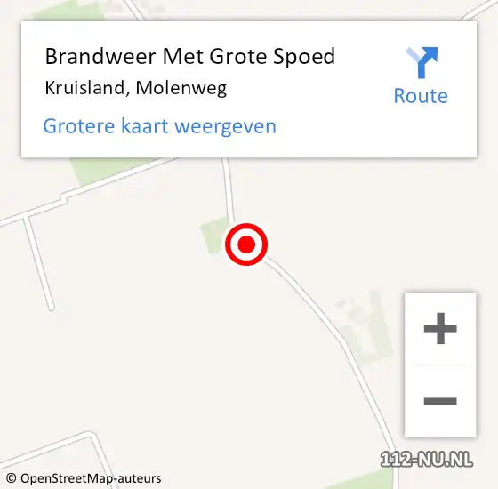 Locatie op kaart van de 112 melding: Brandweer Met Grote Spoed Naar Kruisland, Molenweg op 14 november 2018 09:29