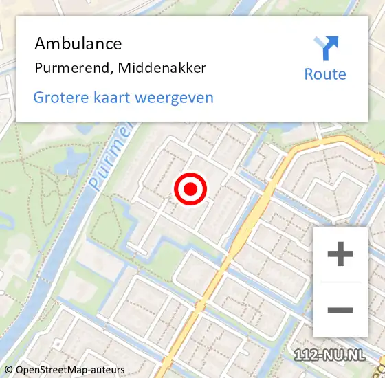 Locatie op kaart van de 112 melding: Ambulance Purmerend, Middenakker op 14 november 2018 11:06
