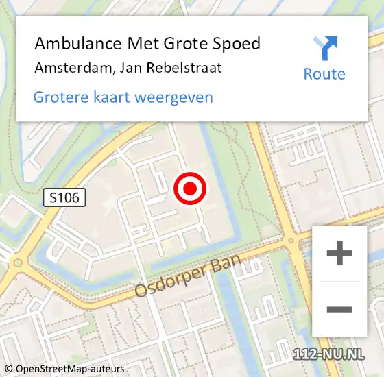 Locatie op kaart van de 112 melding: Ambulance Met Grote Spoed Naar Amsterdam, Jan Rebelstraat op 14 november 2018 11:06