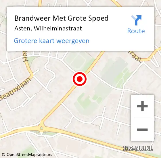 Locatie op kaart van de 112 melding: Brandweer Met Grote Spoed Naar Asten, Wilhelminastraat op 14 november 2018 11:24