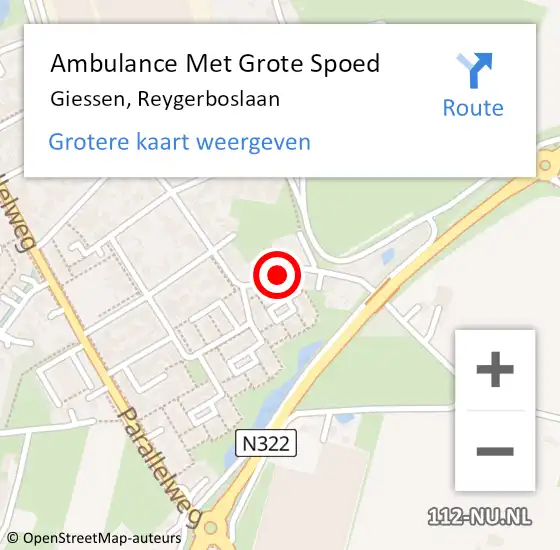 Locatie op kaart van de 112 melding: Ambulance Met Grote Spoed Naar Giessen, Reygerboslaan op 14 november 2018 11:59