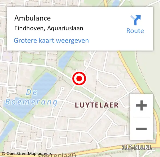 Locatie op kaart van de 112 melding: Ambulance Eindhoven, Aquariuslaan op 14 november 2018 13:12