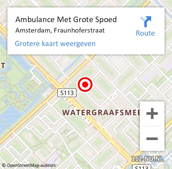 Locatie op kaart van de 112 melding: Ambulance Met Grote Spoed Naar Amsterdam, Fraunhoferstraat op 14 november 2018 13:35
