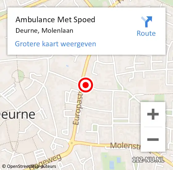 Locatie op kaart van de 112 melding: Ambulance Met Spoed Naar Deurne, Molenlaan op 14 november 2018 13:41