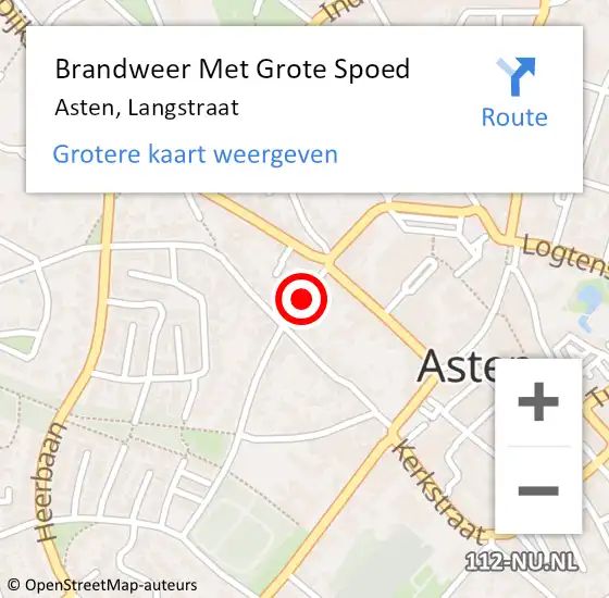 Locatie op kaart van de 112 melding: Brandweer Met Grote Spoed Naar Asten, Langstraat op 14 november 2018 15:09