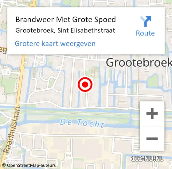 Locatie op kaart van de 112 melding: Brandweer Met Grote Spoed Naar Grootebroek, Sint Elisabethstraat op 14 november 2018 15:13