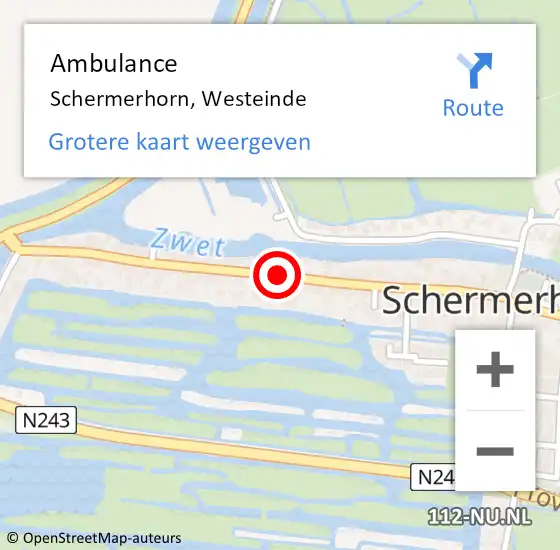 Locatie op kaart van de 112 melding: Ambulance Schermerhorn, Westeinde op 14 november 2018 16:16