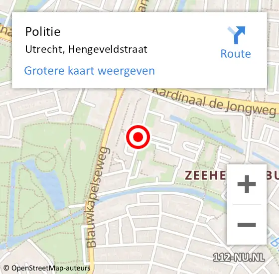 Locatie op kaart van de 112 melding: Politie Utrecht, Hengeveldstraat op 14 november 2018 16:56