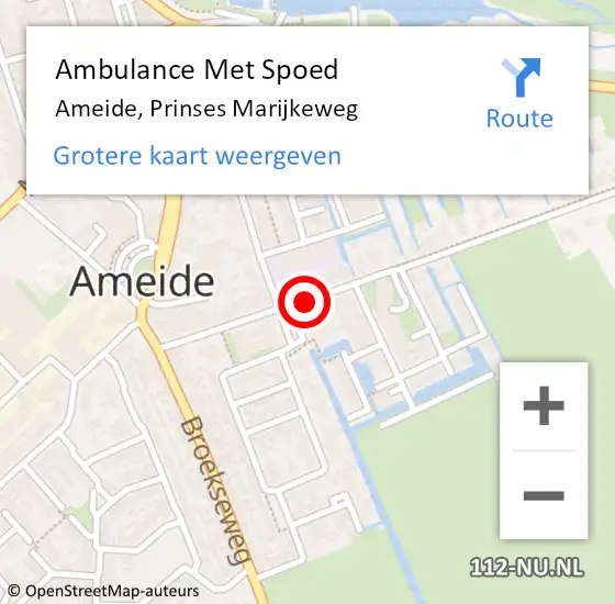 Locatie op kaart van de 112 melding: Ambulance Met Spoed Naar Ameide, Prinses Marijkeweg op 14 november 2018 17:05
