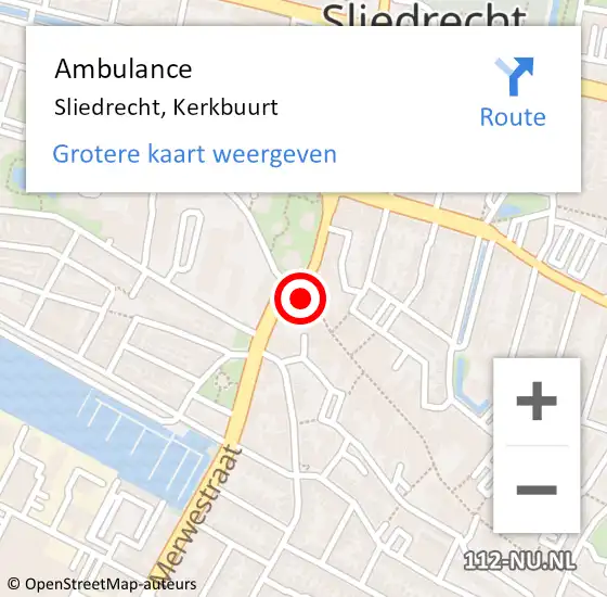 Locatie op kaart van de 112 melding: Ambulance Sliedrecht, Kerkbuurt op 14 november 2018 17:25