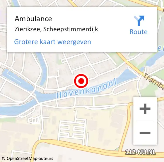 Locatie op kaart van de 112 melding: Ambulance Zierikzee, Scheepstimmerdijk op 14 november 2018 18:01